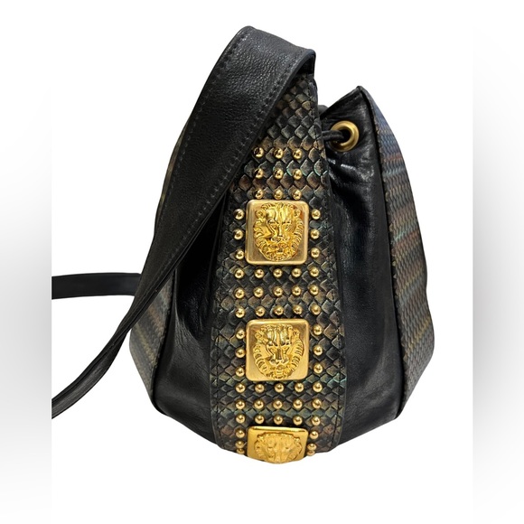 ST. MAARTEN Dallas 90s/Y2K Black/Multi Color Snake Embossed Leather Bucket Bag - Picture 10 of 13